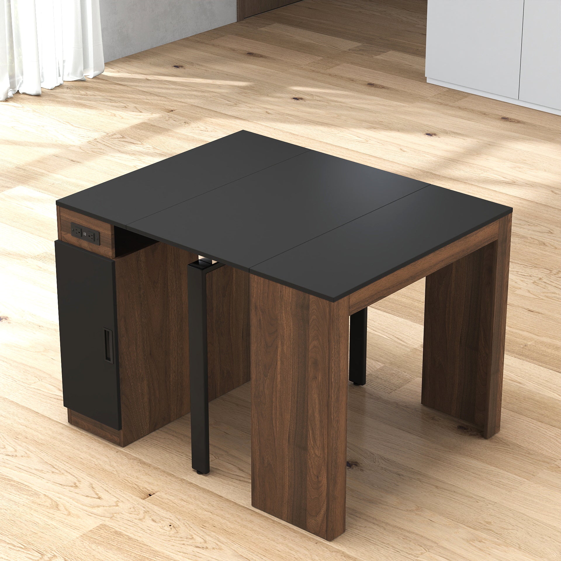 Moderne Multifunctionele Uitschuifbare Eettafel met Stopcontact en Opbergruimte, voor Feesten, Vergaderingen en Vieringen