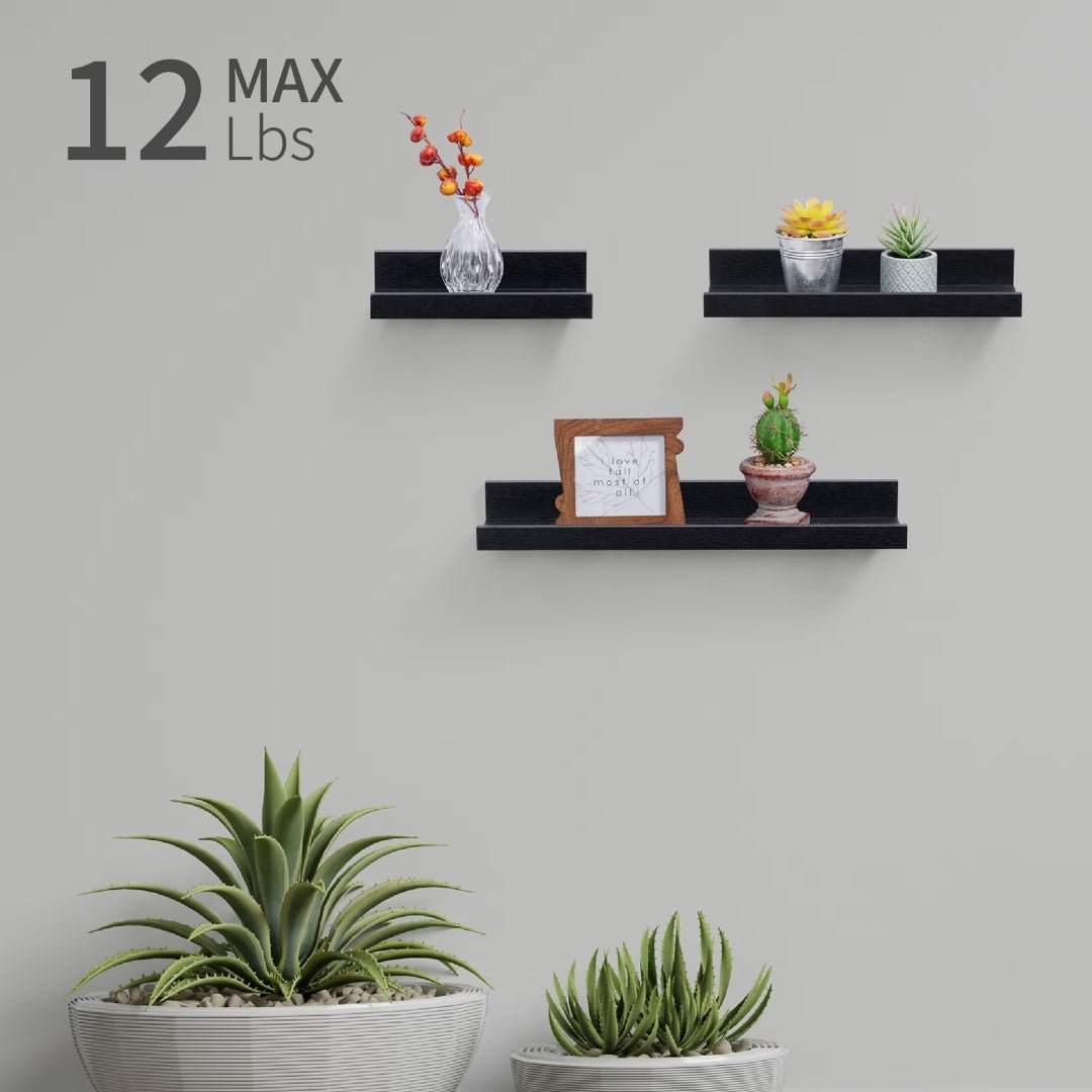 Floating Shelves 18.11 Wall Mounted Wood Shelves For Bathroom, Bedroom, Living Room, Kitchen, Hanging Shelf For Books Storage Decor With Invisible Brackets, Black - Noventis Home