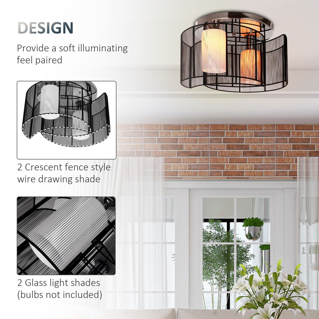 Modern Chandelier, Semi - Flush Mount Ceiling Light With 2 Light, E27 Bulb Base For Hallway, Dining Room, Living Room, White And Black - Noventis Home