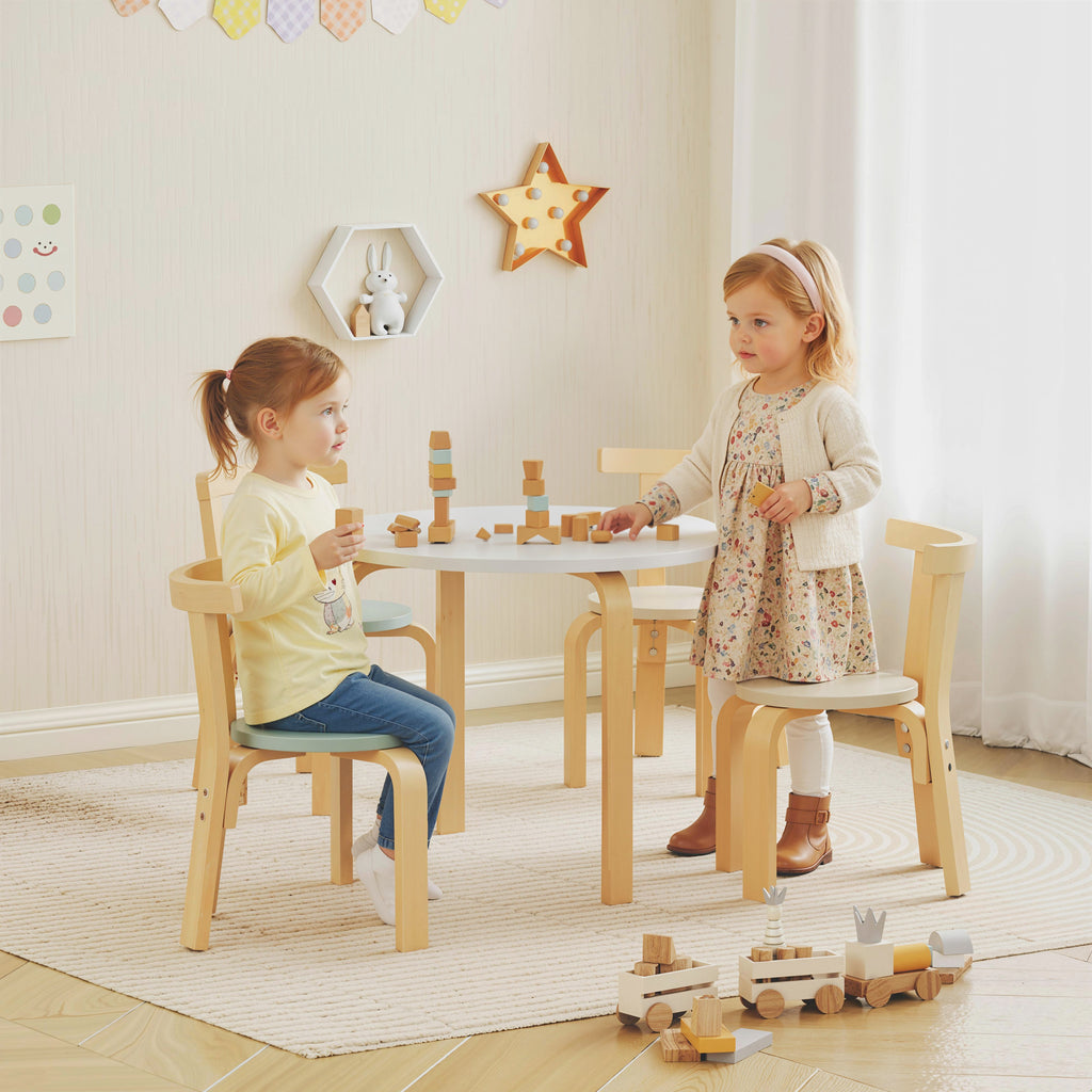 Wooden Kids Table and Chairs Set, 5 Piece Wooden Toddler Table and Chairs Set for Ages 3 - 8 Years, Green - Noventis Home