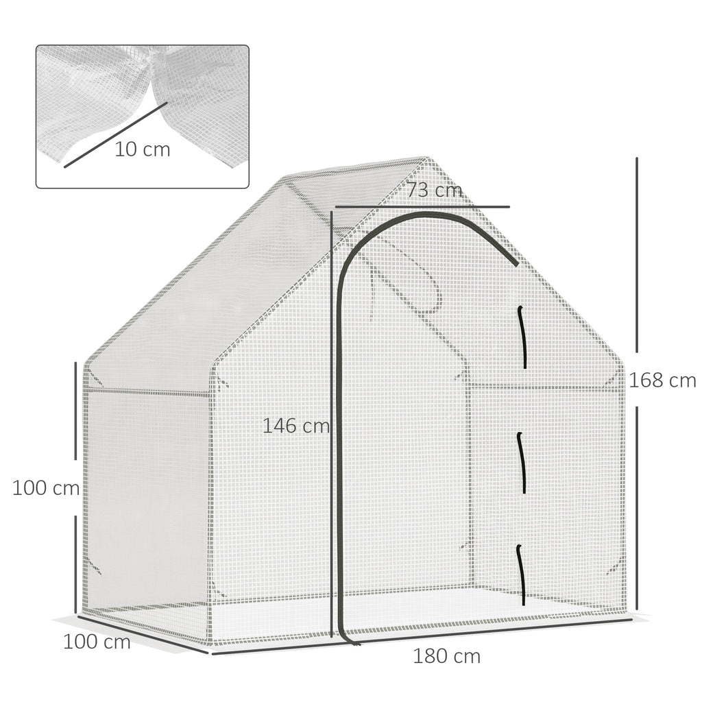 Walk In Tomato Greenhouse Garden Outdoor Mini Greenhouse Flower Planter Steel Frame With Zipped Door & Window, PE Cover, 180 X 100 X 168CM, White - Noventis Home