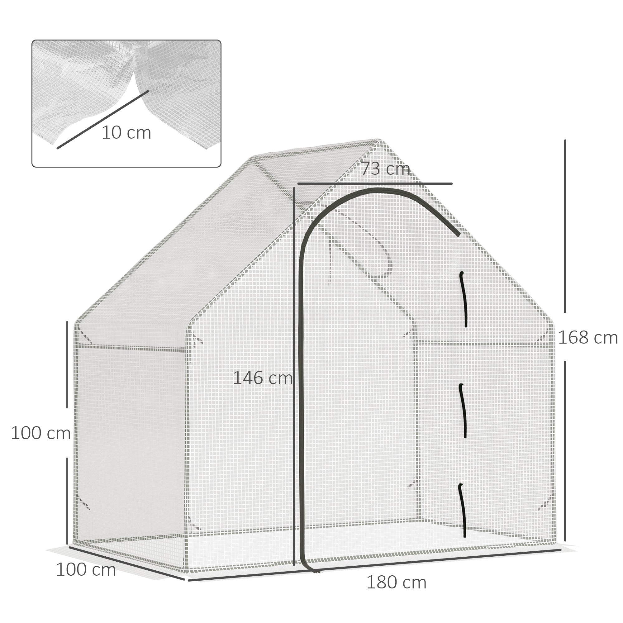 Walk In Tomato Greenhouse Garden Outdoor Mini Greenhouse Flower Planter Steel Frame With Zipped Door & Window, PE Cover, 180 X 100 X 168CM, White - Noventis Home