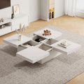 Modern Square Coffee Table With Marble Look, Centre Tea Table With 4 Sliding Drawers, Coffee End Table, 90 X 90 X 25 Cm, For Livingroom Office, White - Noventis Home