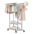 Clothes Rack, Rolling Clothing Garment Rack With 2 Hanging Rods And 2 Storage Shelves, 264 Lbs Load Capacity, Adjustable Height Carbon Steel Clothing Racks For Bedroom, Laundry, Living Room - Noventis Home