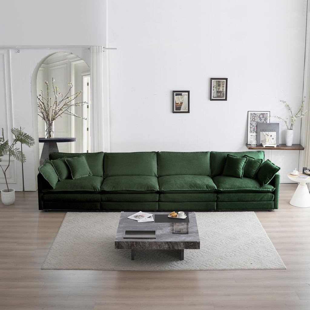 Free Combination Modular Sofa Free,4 Seater Sofa Comfy Chenille Fabric,Sectional Sofa Couch,Green Chenille - Noventis Home
