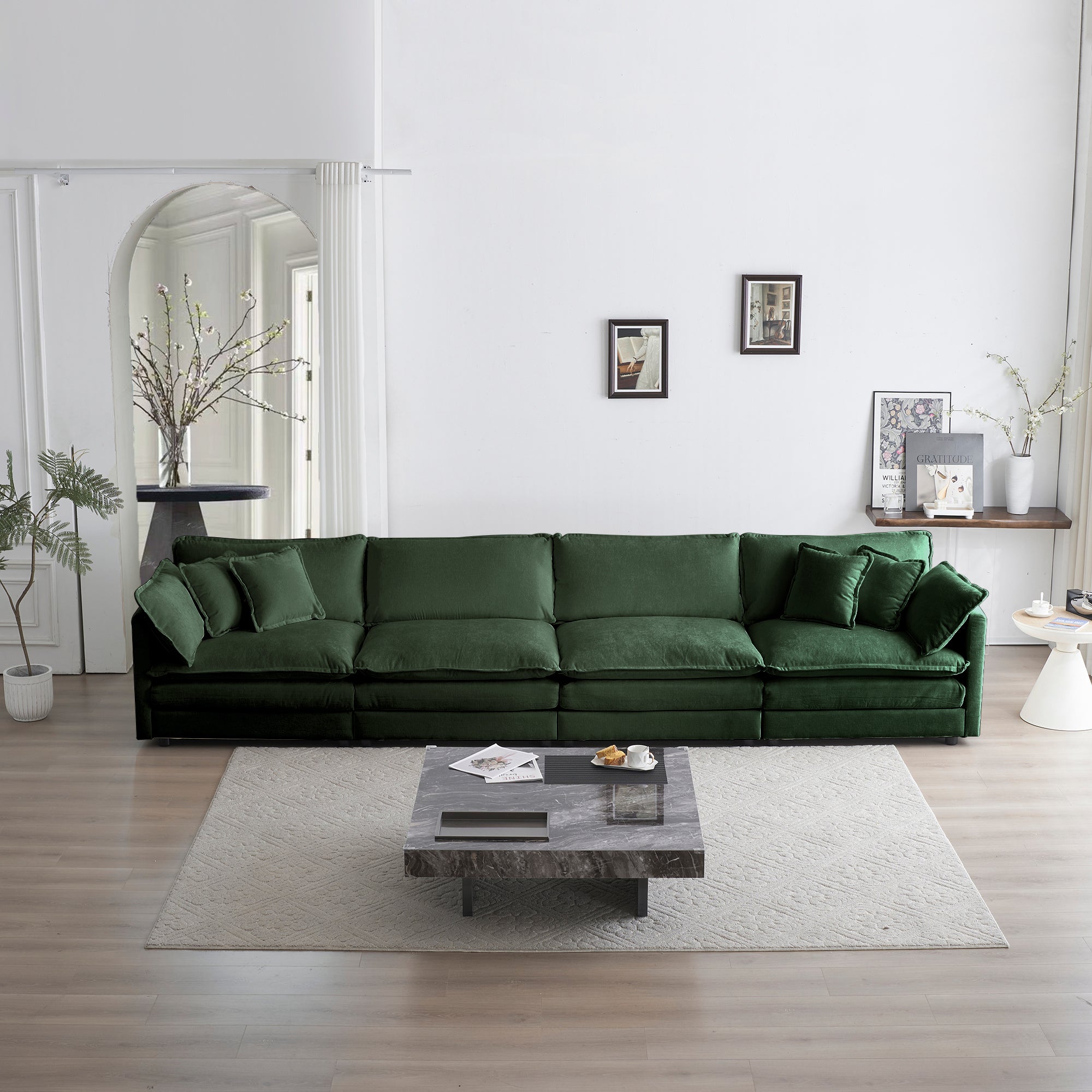 Free Combination Modular Sofa Free,4 Seater Sofa Comfy Chenille Fabric,Sectional Sofa Couch,Green Chenille - Noventis Home