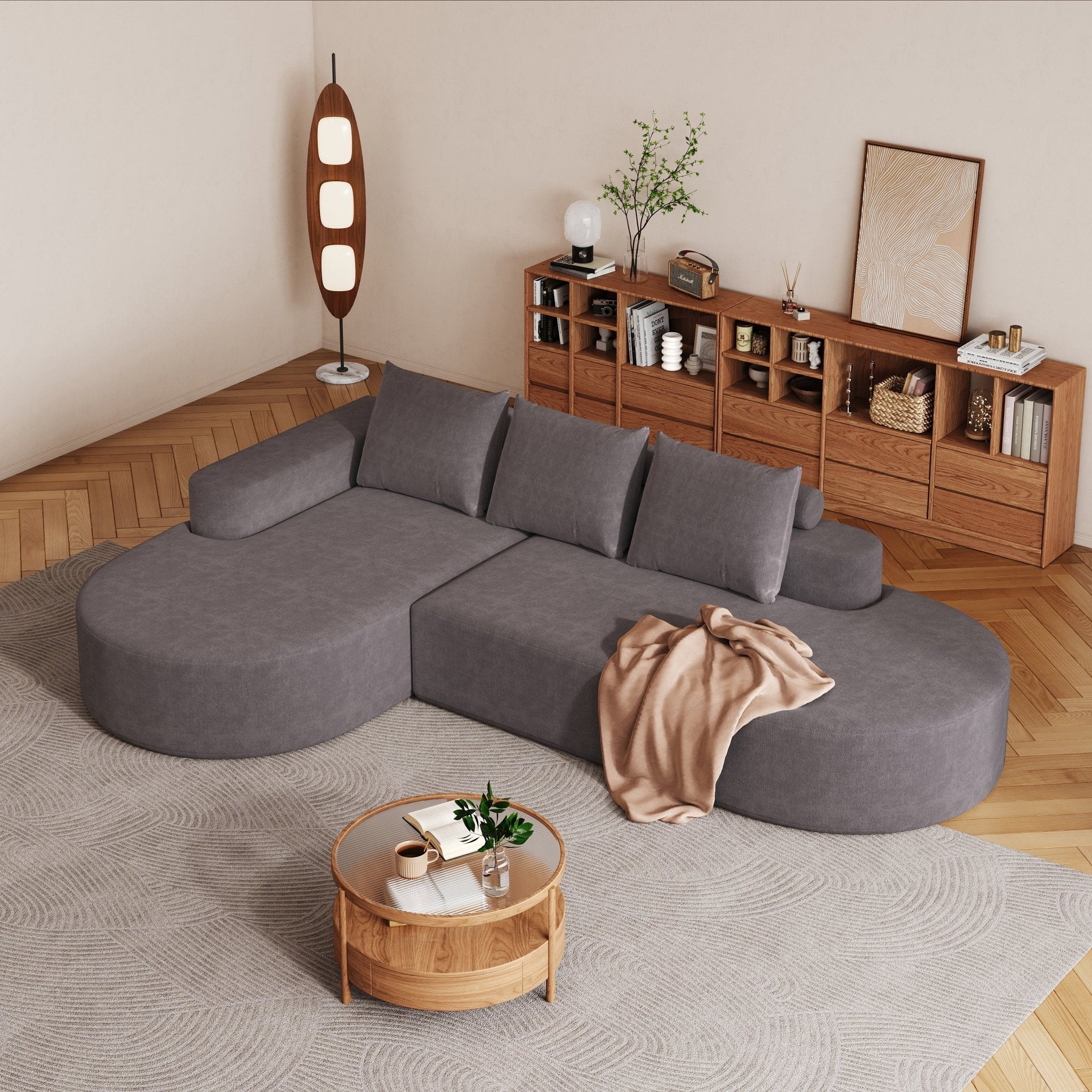 Modern Curved Sofa ,Chenille Upholstered Sectional Sofa Couch Set,Modular 108.5 L Shaped Sectional Living Room Sofa Set With 3 Pillows,Free Combination Sofa Couch For Living Room,Bedroom - Noventis Home