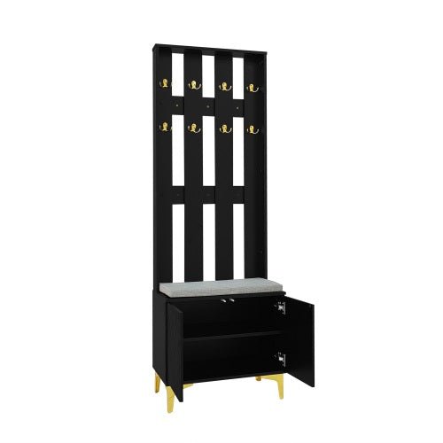 Wardrobe Set With Shoe Bench And Cushion, Wardrobe Front With Hooks, Shoe Cabinet With Drawers And Doors - Noventis Home