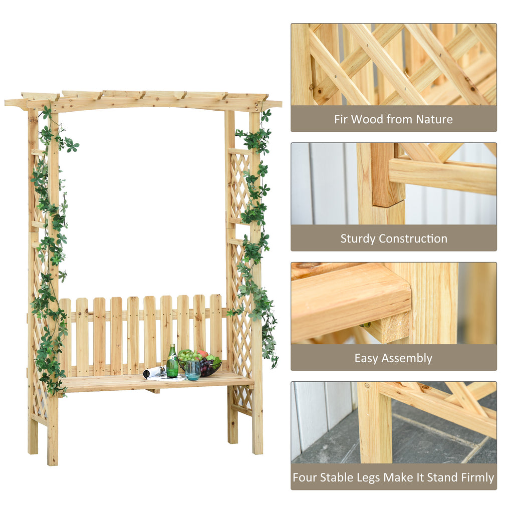Tuinbank met Boogpergola, Natuurlijk Dennenhout met Beschermend Vernis, 2 - persoons, Ergonomisch Design - Noventis Home