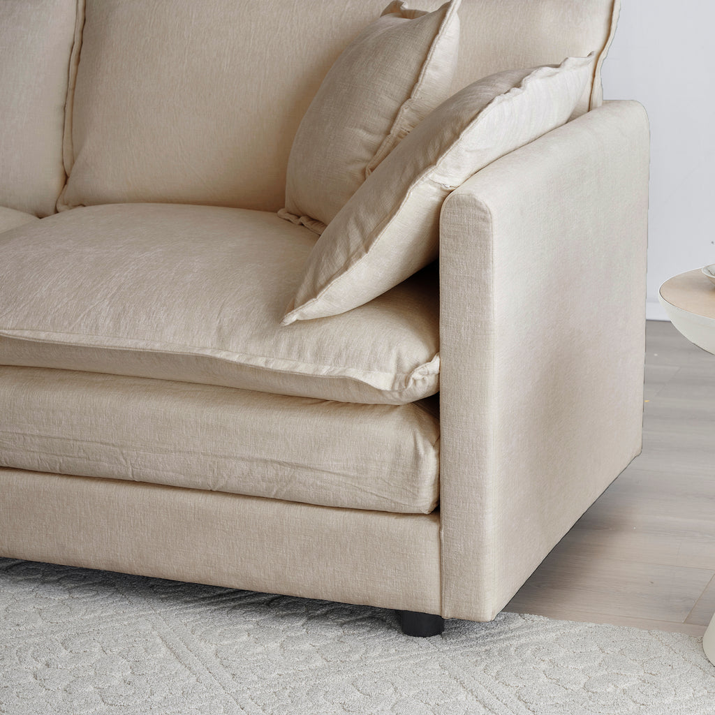 2-delige Gestoffeerde Bankenset, Moderne Hoekbank voor Woonkamer, 1+3 Zitter, Beige Chenille
