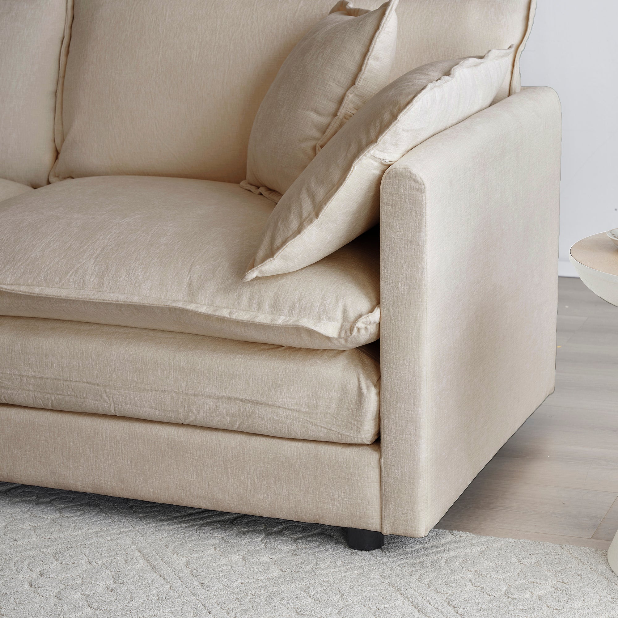 2-delige Gestoffeerde Bankenset, Moderne Hoekbank voor Woonkamer, 1+3 Zitter, Beige Chenille