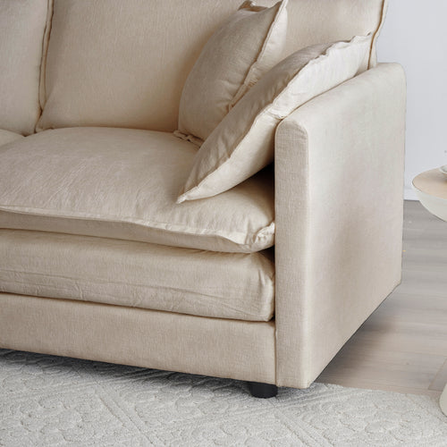 2-delige Gestoffeerde Bankenset, Moderne Hoekbank voor Woonkamer, 1+3 Zitter, Beige Chenille