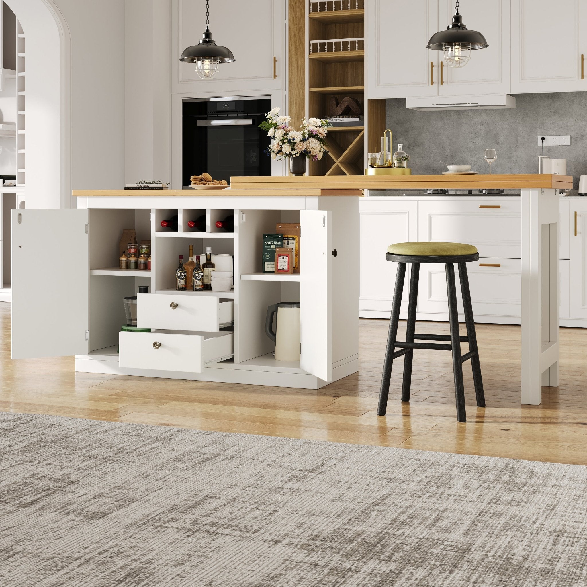 High - quality Extendable Bar Table With 360 Swivel Function And Storage Space, Adjustable Length From 120 - 180 Cm, Living Room, Dining Room, Home Office, Black Extendable Designer Bar Table, White - Noventis Home