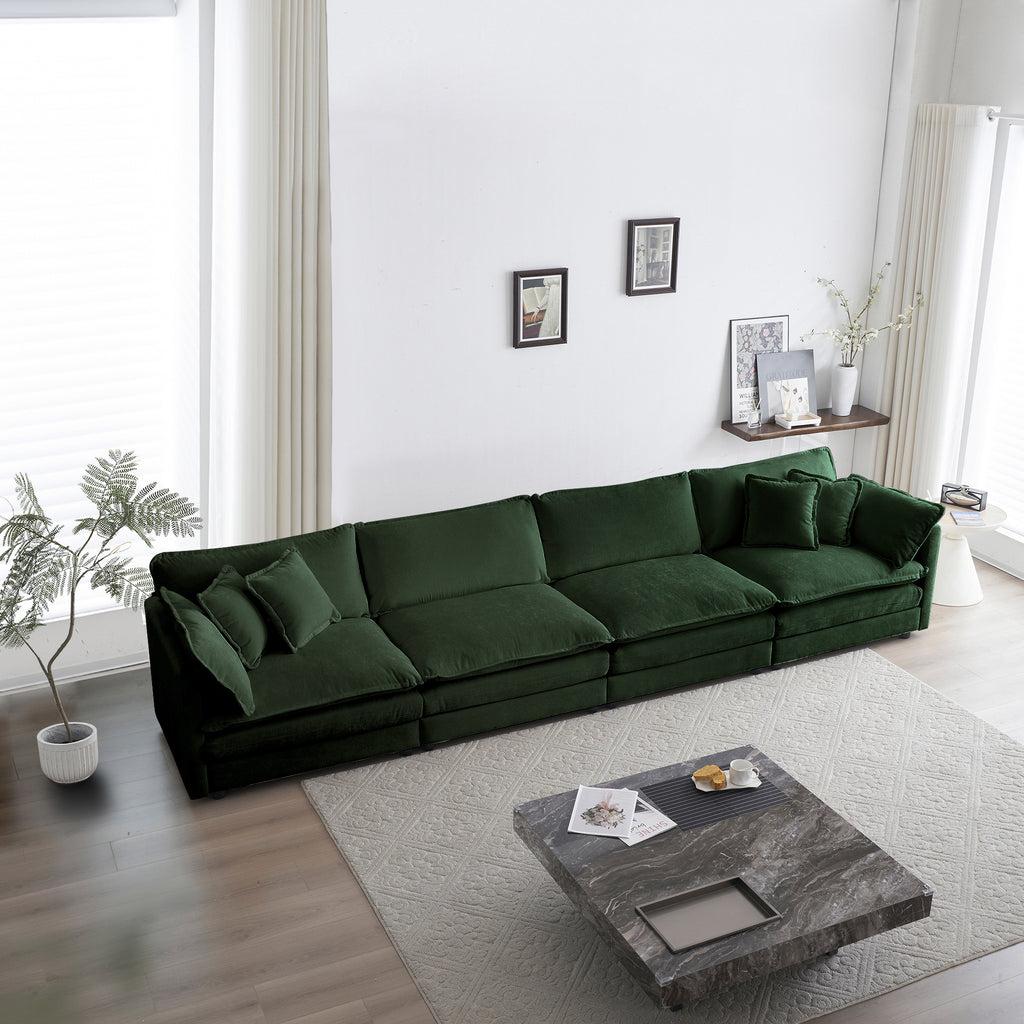 Free Combination Modular Sofa Free,4 Seater Sofa Comfy Chenille Fabric,Sectional Sofa Couch,Green Chenille - Noventis Home