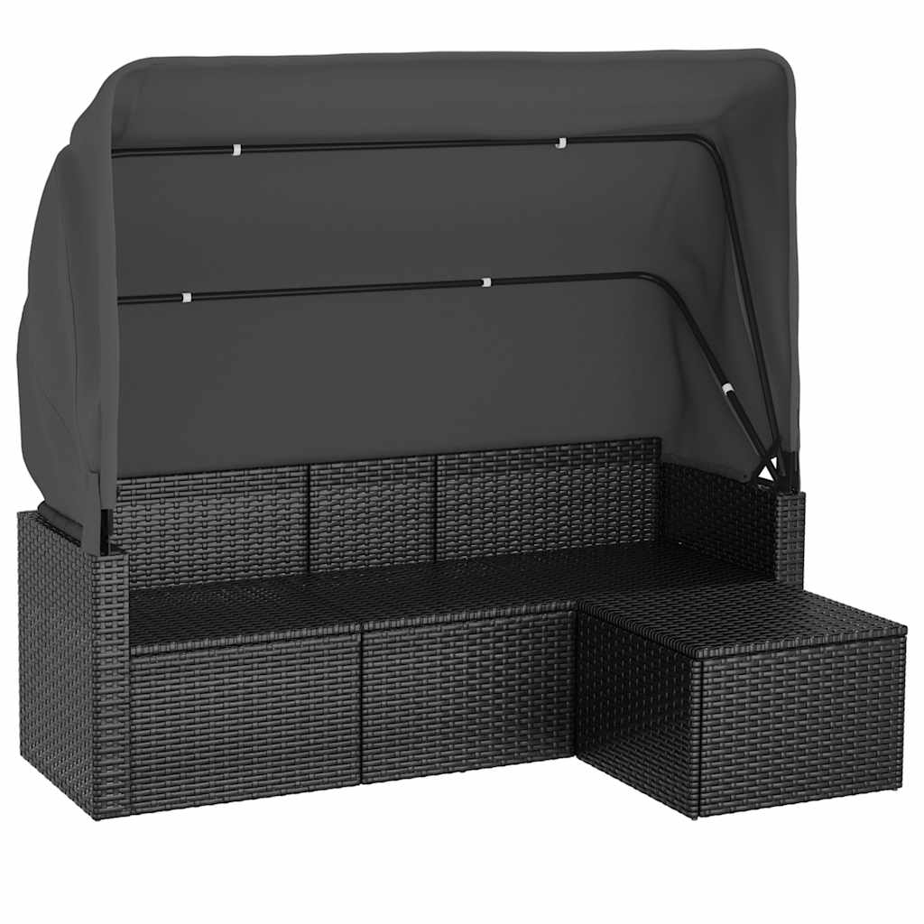 3 - seater garden sofa with canopy and footstool, poly rattan - Noventis Home