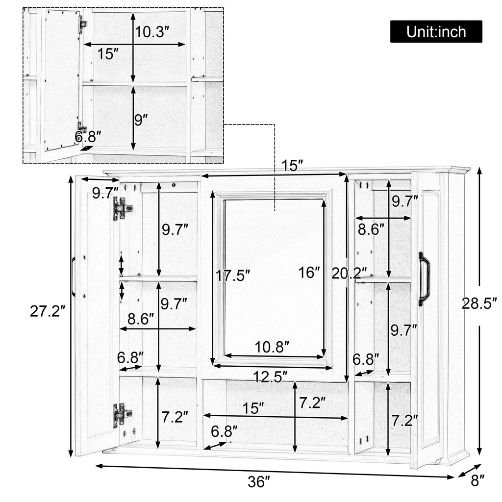 Badkamerspiegelkast 91cm, Wandgemonteerd, 3 Deuren met Spiegel, Verstelbare Planken, Zwart - Noventis Home