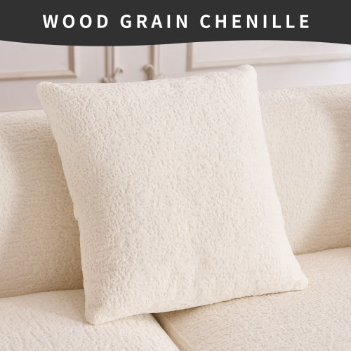 LY-022 Grijze Compressiebank met Chaise Longue en 3-zitter, Chenille Stof met Houtnerf, Inclusief 4 Kussens