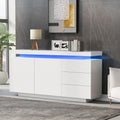 Sideboard With LED Lights, Side Cabinet Standing Cabinet Chest Of Drawers Highboard Sideboard With 2 Doors & 3 Drawers, High Gloss Sideboard For Living Room Dining Room, White - Noventis Home