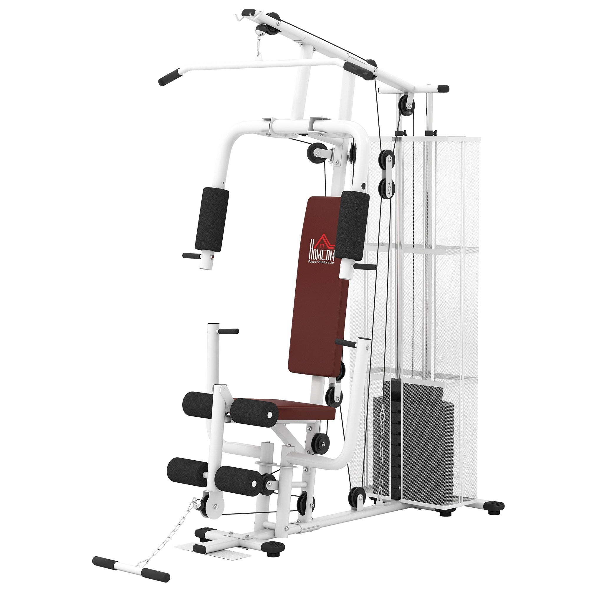 Multifunction Home Gym Weight Training Workout Station Fitness Strength Machine, White - Noventis Home