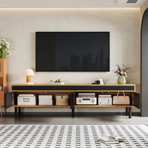 TV-meubel met 4 Deuren, Fijne Textuur, Zwart en Houtkleur, 170x38x47 cm