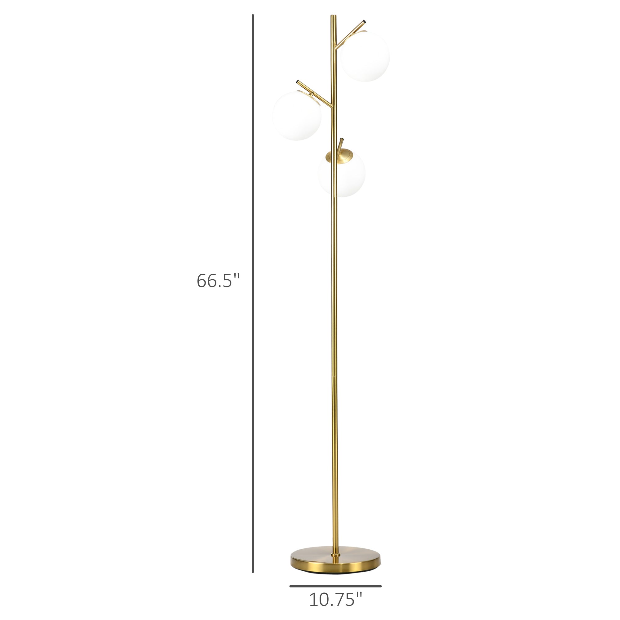 Modern 3 - Light Floor Lamp For Living Room, Tree Standing Lamp With Globe Lampshades, 10.75"x10.75"x66.5", Gold - Noventis Home