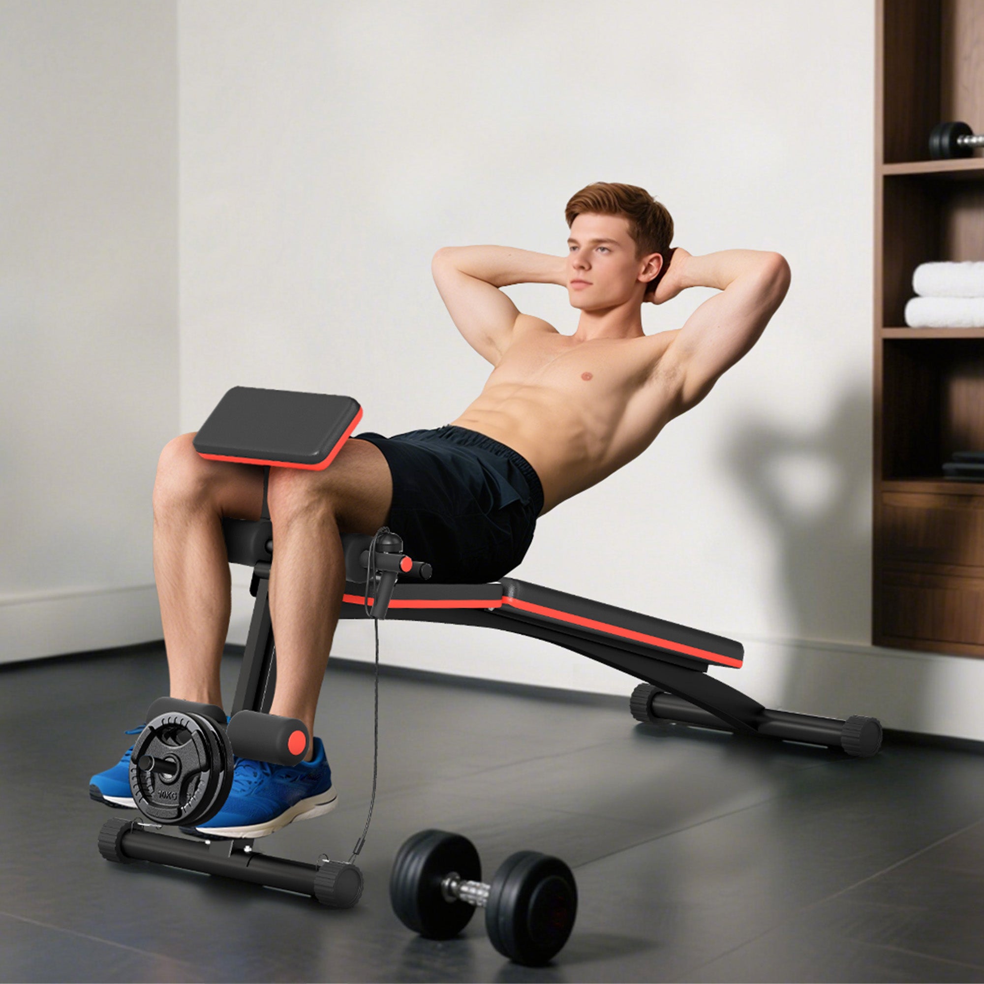 Opvouwbare Trainingsbank, Verstelbare Krachttraining Sit - up Buikspierbank, Incline/Decline, Rood - Noventis Home