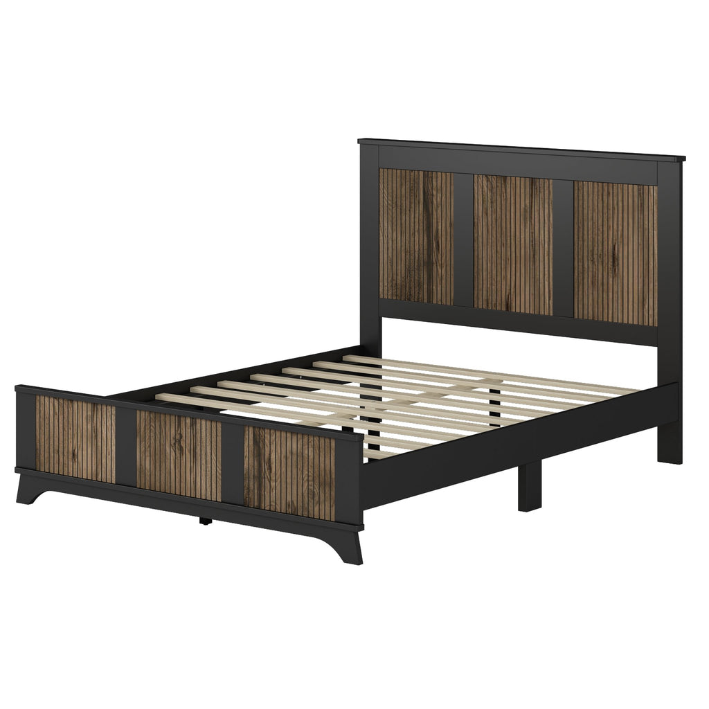 4 - delige Slaapkamerset, Queensize Platform Bed met Houten Decoratie, 2 Nachtkastjes en Ladekast met Metalen Handgrepen, Zwart - Noventis Home