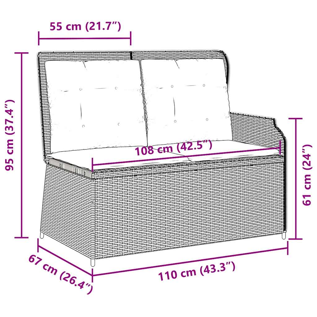 Adjustable Garden Bench with Cushions, Poly Rattan, - Noventis Home