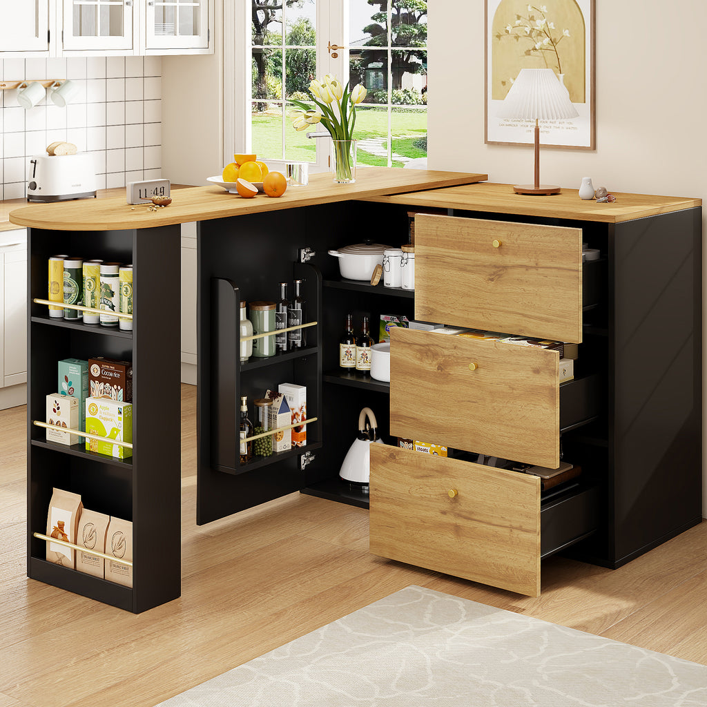 Extendable Bar Table With Storage Space 138 - 204 X 39 X 104 Cm, 360 Rotating Dining Bar, Modern Mobile Bar Table, High Table Kitchen Island Bistro Table, Sideboard With Wood Grain Finish - Noventis Home