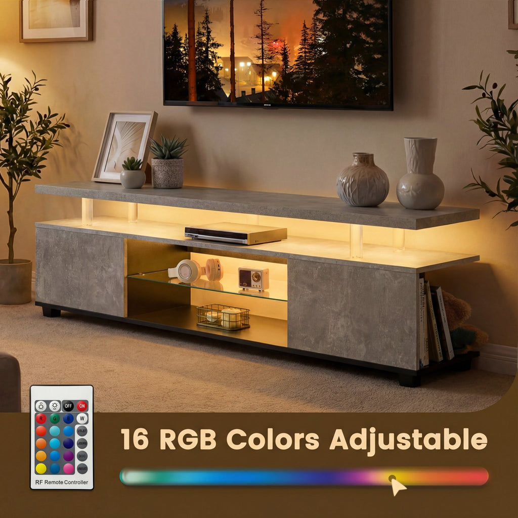 TV Stand For 70 Inch TV LED Gaming Entertainment Center Media Storage Console Table With Large Side Cabinet For Living Room Gray - Noventis Home