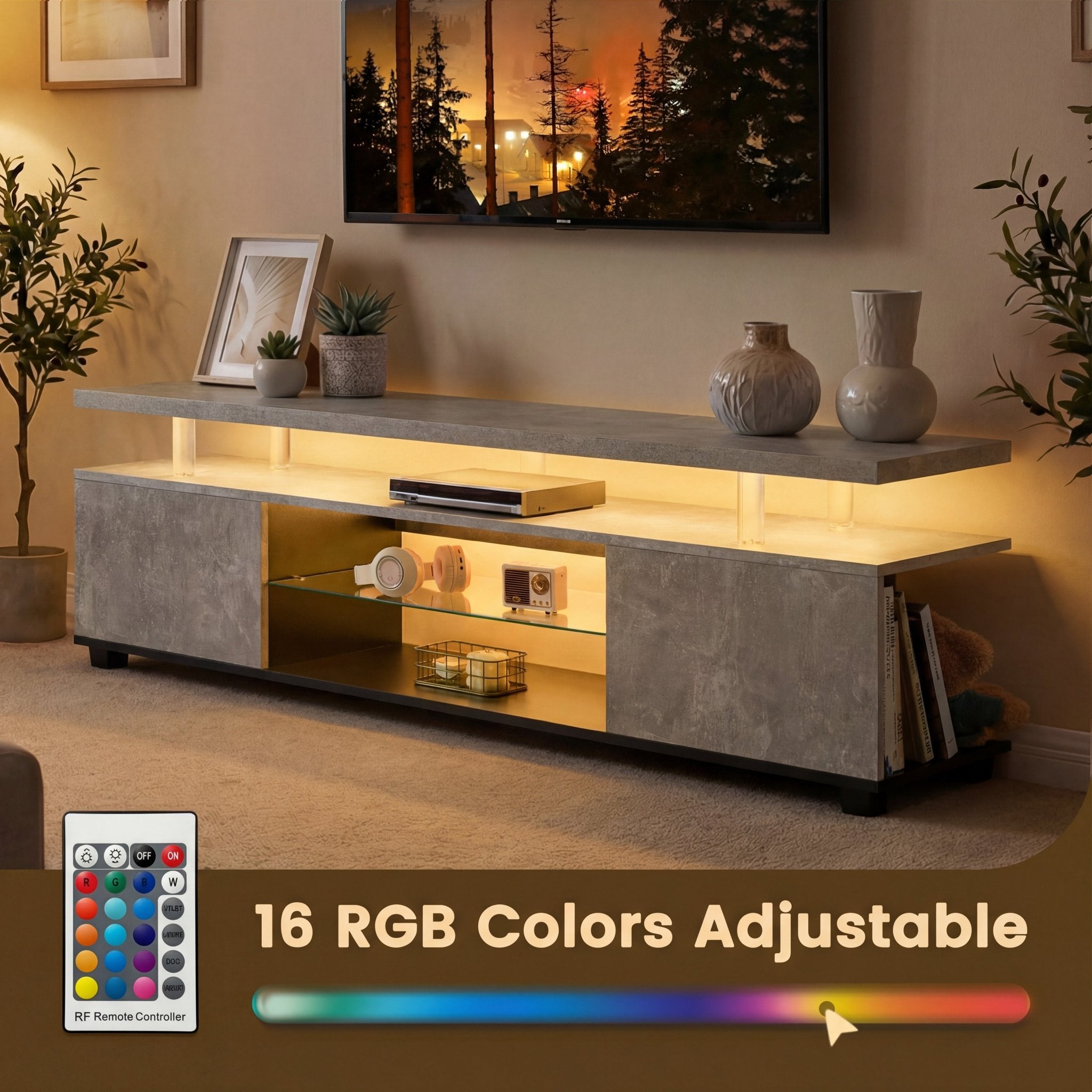 TV Stand For 70 Inch TV LED Gaming Entertainment Center Media Storage Console Table With Large Side Cabinet For Living Room Gray - Noventis Home