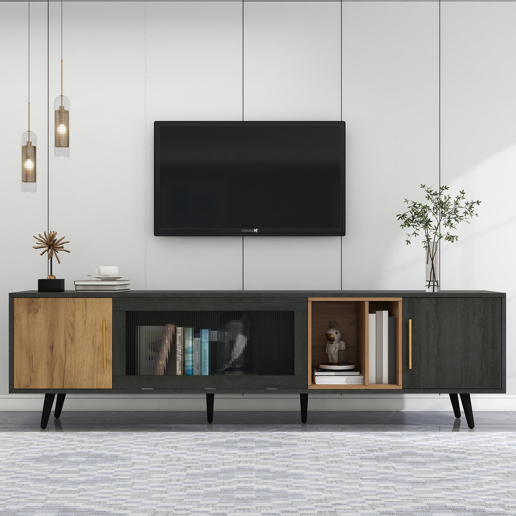 TV Stand, TV Cabient With Pull - down Glass Doors, TV Cabinet Storage Sideboard, TV Entertainment Center, For Livingroom Bedroom, TV Console, TV Unit, Dark Wood, For 90 Inch TV - Noventis Home