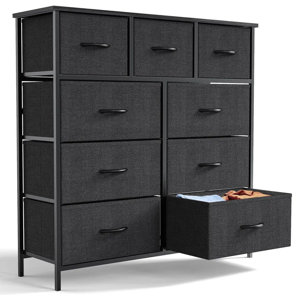 Dresser For Bedroom With 9 Fabric Storage Drawer Wardrobe Tall Chest Organizer Closet Adult&Kids Clothes Cabinet Furniture - Noventis Home