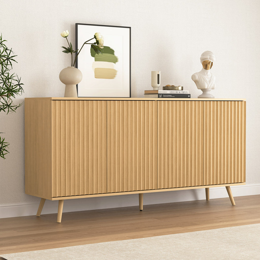 Dressoir Buffetkast met Opbergruimte, Lange Dressoir met 4 Deuren, Houten Credenza Consolekast met Verstelbare Planken voor Woonkamer, Keuken en Eetkamer, Naturel - Noventis Home