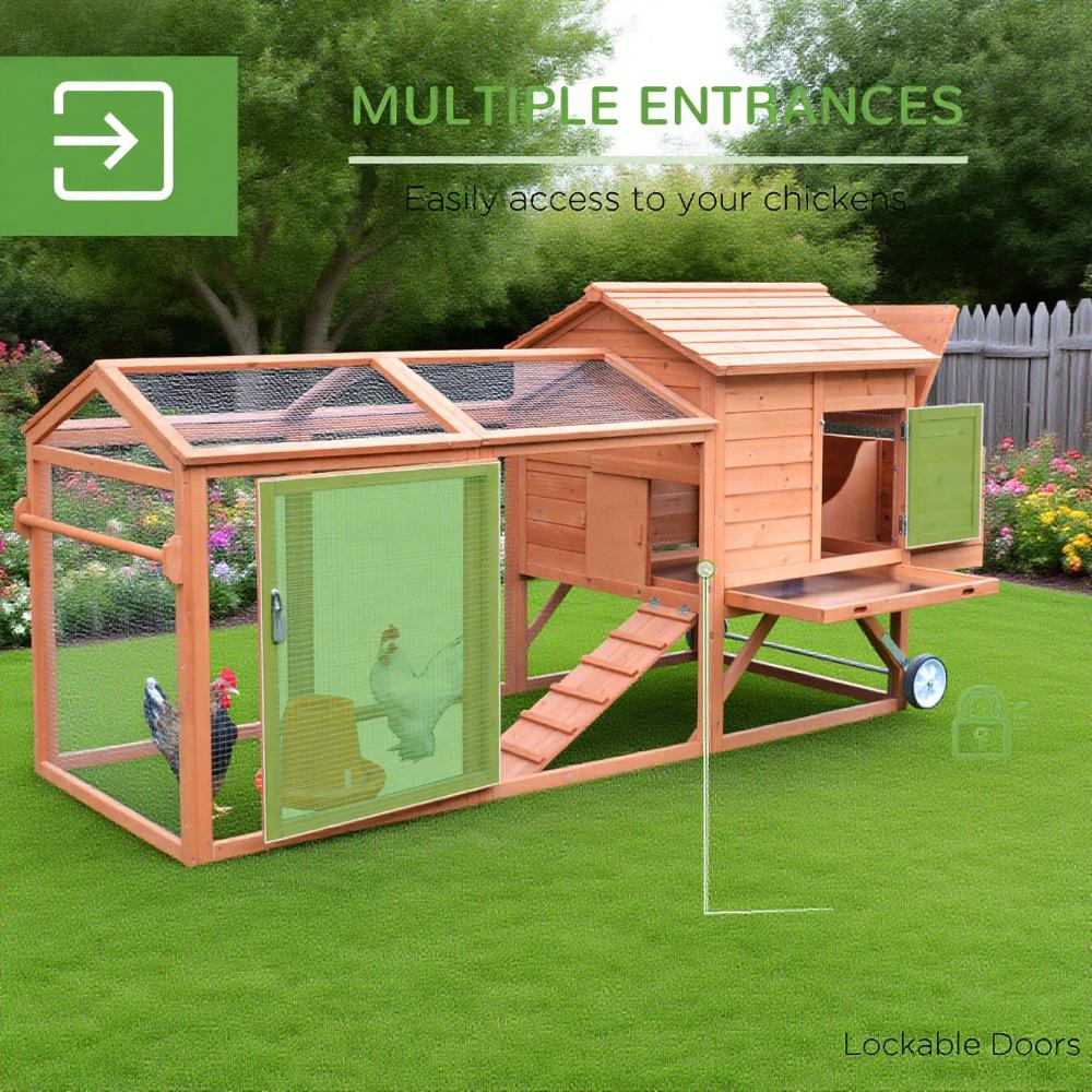 Chicken Coop Wooden Hen House Poultry Cage Pen Portable With Wheels And Nesting Box, Chicken Cage For Backyard Outdoor, Natural - Noventis Home