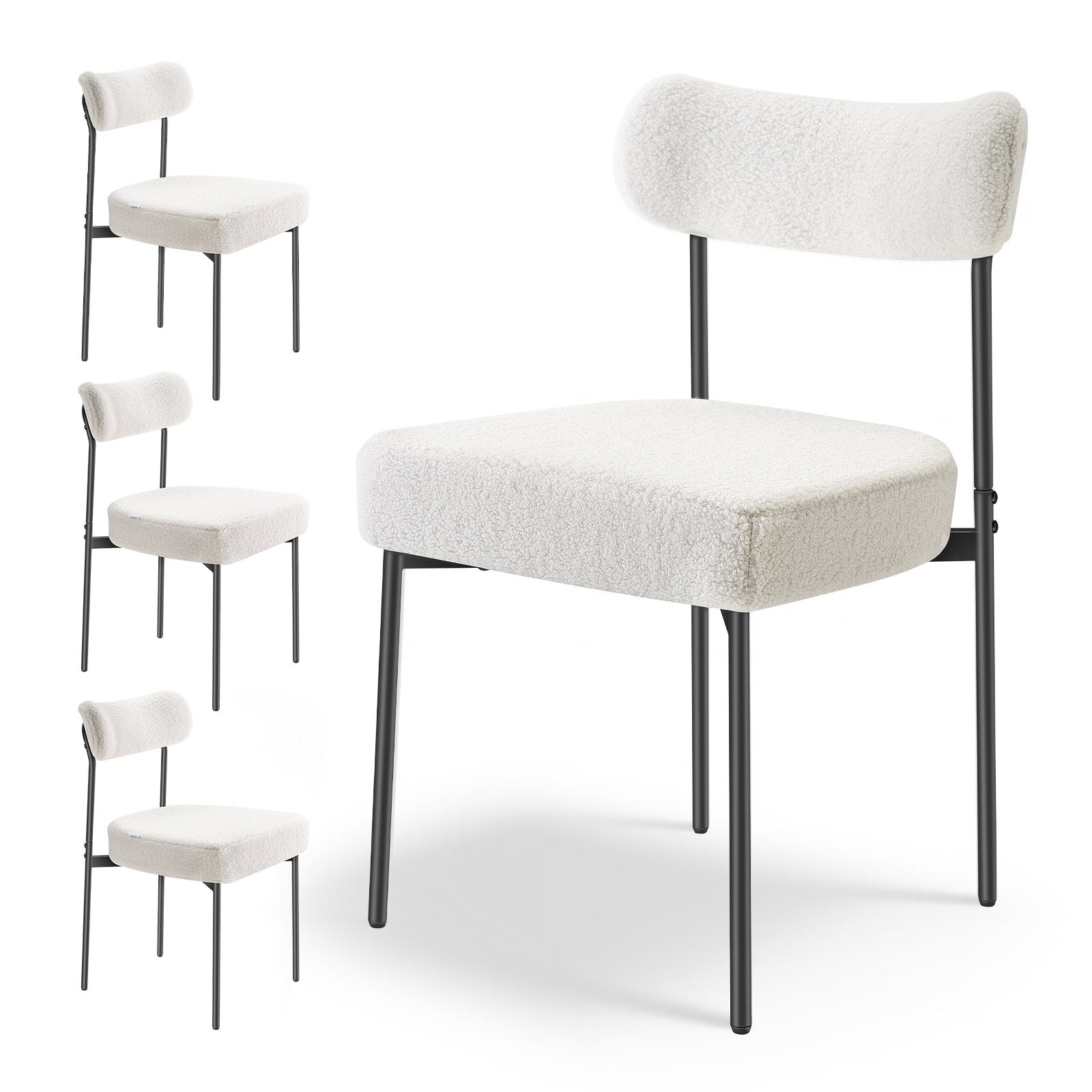Set van 4 Bouclé Eetkamerstoelen, Moderne Keukenstoel met Gebogen Rugleuning en Metalen Poten - Noventis Home