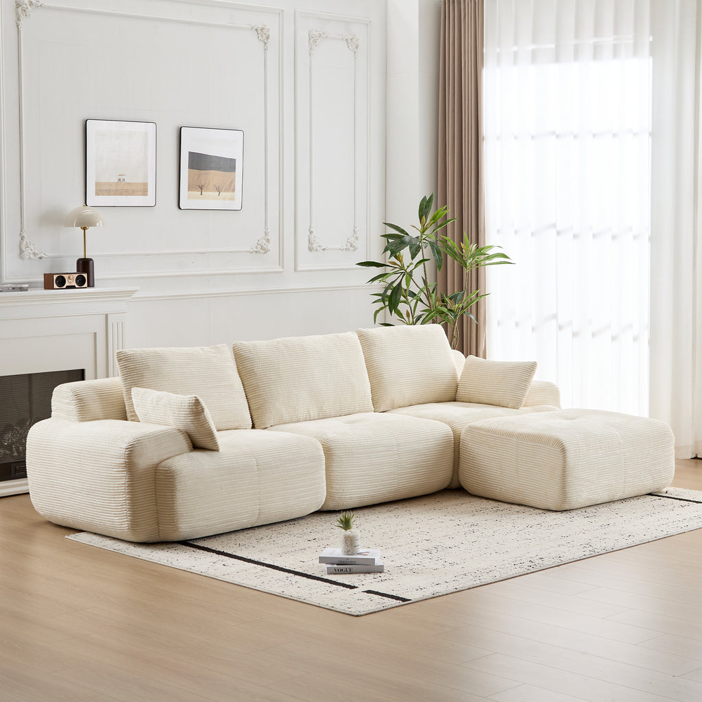 Moderne Traagschuim Compressiebank, Grote Modulaire Hoekbank voor Woonkamer, Huisdiervriendelijke Wolkbank, Corduroy Stof, Extra Diepe Loveseat, Geen Montage Vereist, Beige