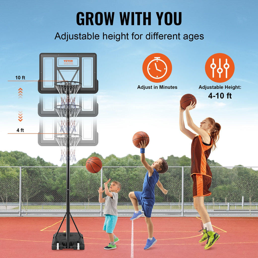 Basketbalpaal Verstelbaar 120 - 305cm, Draagbaar met Wielen en Vulbare Basis, voor Buiten en Binnen - Noventis Home