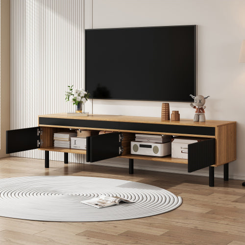 TV-meubel met 4 Deuren, Fijne Textuur, Zwart en Houtkleur, 170x38x47 cm