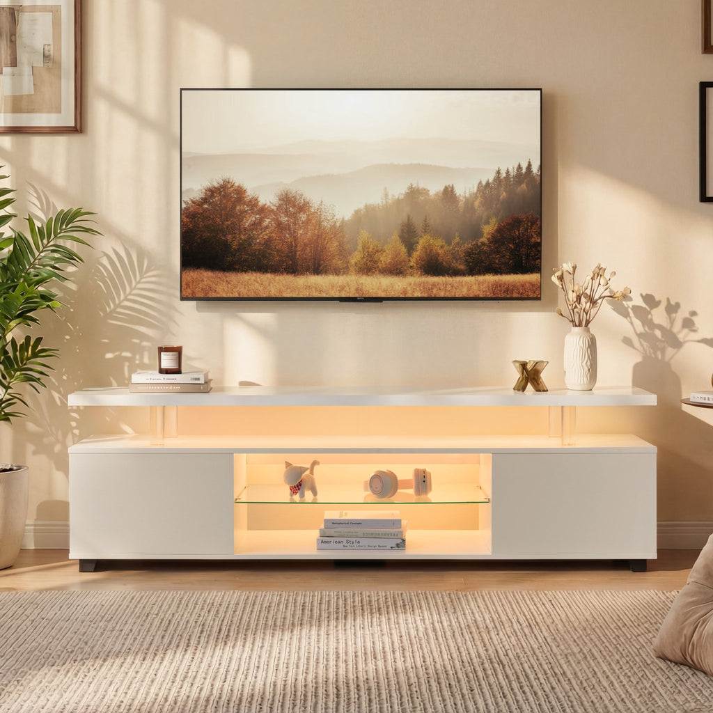 TV - meubel voor 60 inch TV, LED Gaming Entertainment Center, Mediaconsole met Grote Zijkast voor Woonkamer, Wit - Noventis Home