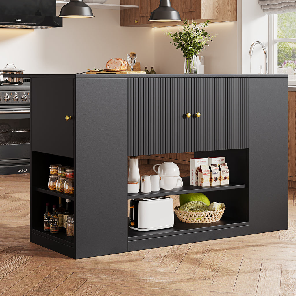 Modern Keukeneiland, Dressoir, Keukenkast met Lades en Planken voor Keuken en Eetkamer, Zwart, 140x40x90 cm