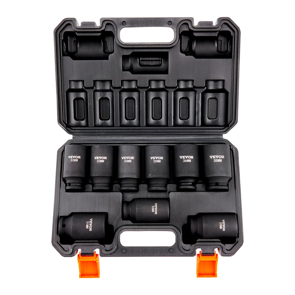 9 - delige Diepe Dopsleutelset 1/2", Metrisch 29 - 38mm, 6 - kant Cr - Mo Staal, voor Autoreparatie, met Opbergkoffer - Noventis Home