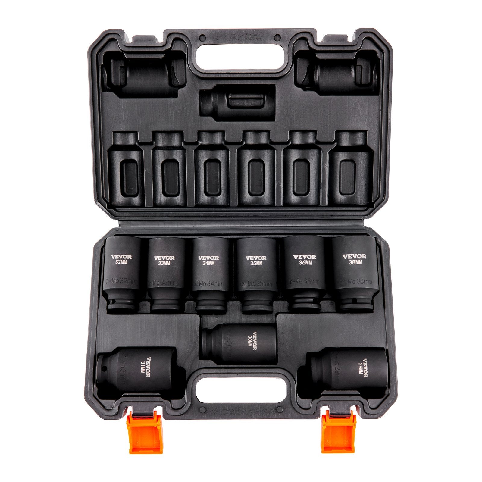 9-delige Diepe Dopsleutelset 1/2", Metrisch 29-38mm, 6-kant Cr-Mo Staal, voor Autoreparatie, met Opbergkoffer