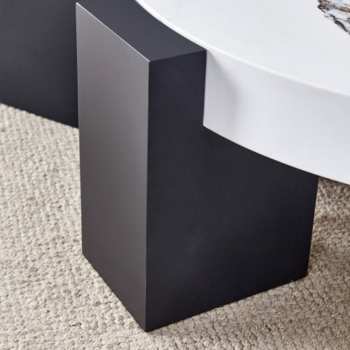 Modern Simple Double - Layer Round Coffee Table - Transparent Gray Glass Top With Black MDF L - Shaped Legs.The Detachable Design Can Make The Use Of Space More Flexible - Noventis Home