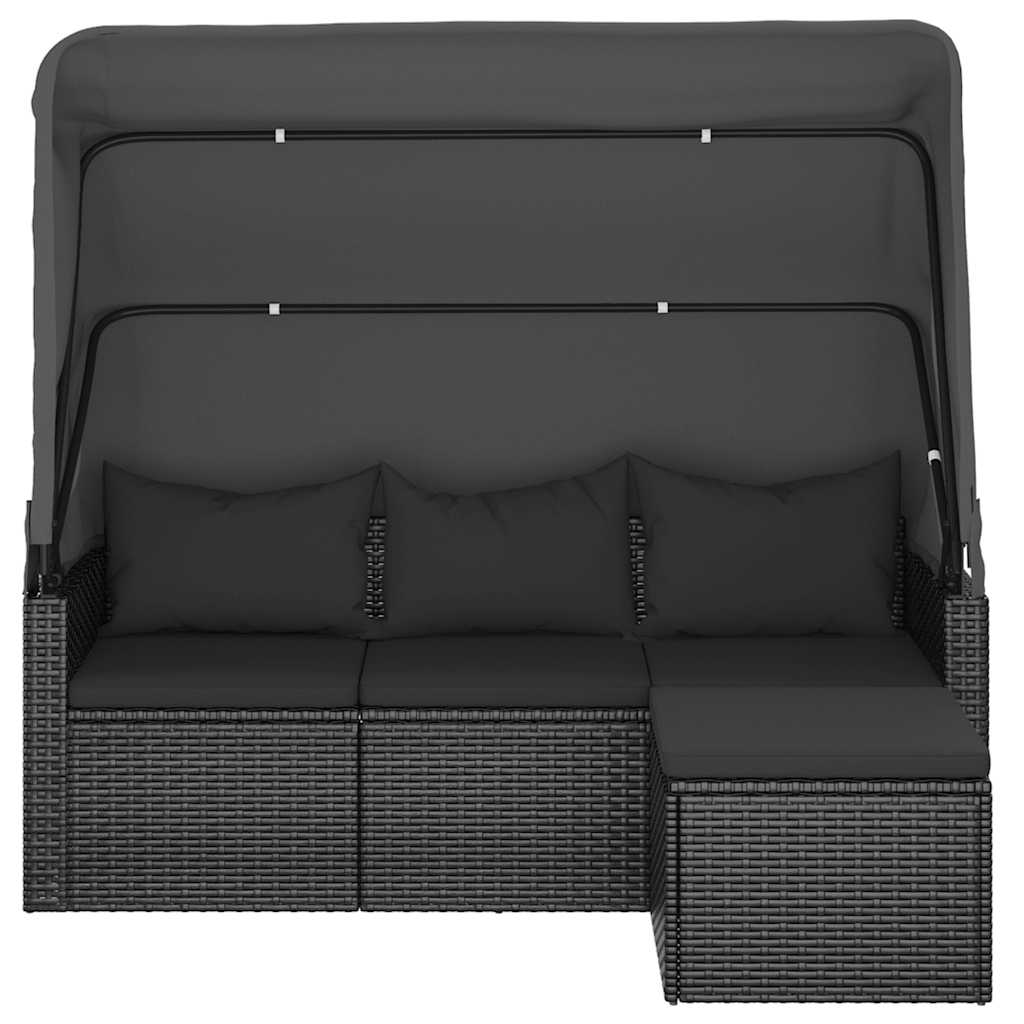 3 - seater garden sofa with canopy and footstool, poly rattan - Noventis Home