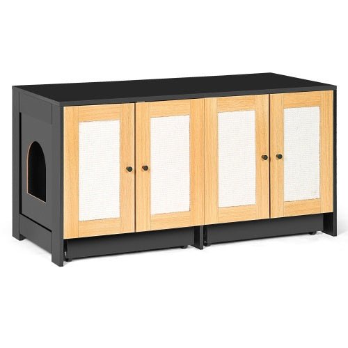 Double Litter Box Enclosure,Cat Litter Box Enclosure For 2 Cats, Hidden Litter Box Furniture With Rattan Doors, 47 L X 19.8 W X 21.8 H,Black - Noventis Home