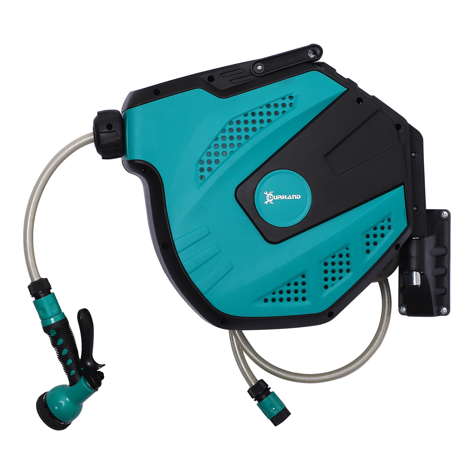 DURHAND 15m Garden Auto Hose Reel Wall Mounted Retractable 7 Patterns Spray Nozzle - Noventis Home