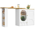360° Draaibare Bartafel 138x39x105 cm, Koffiebar Meubel, Draaibare Eettafel met Opbergruimte, Keukeneiland, 2 Deuren met Planken, Wit