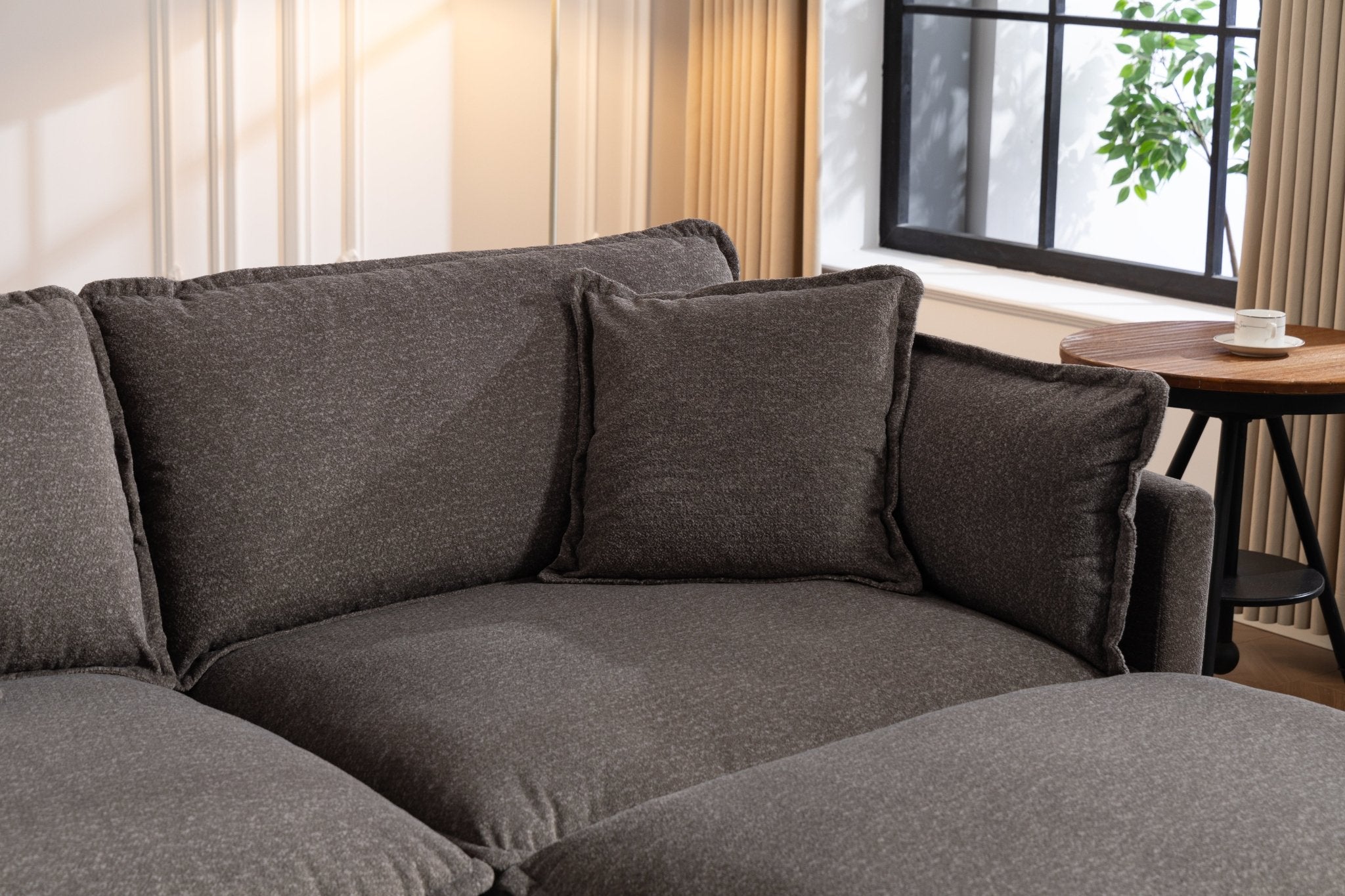 Moderne Hoekbank 4 - zitter met 2 Poefs, 379 cm, Modulaire Compressiebank met Lendenkussens, Symmetrische Slaapbank met Chaise Longue voor Woonkamer en Appartement, 3 Kleuren - Noventis Home