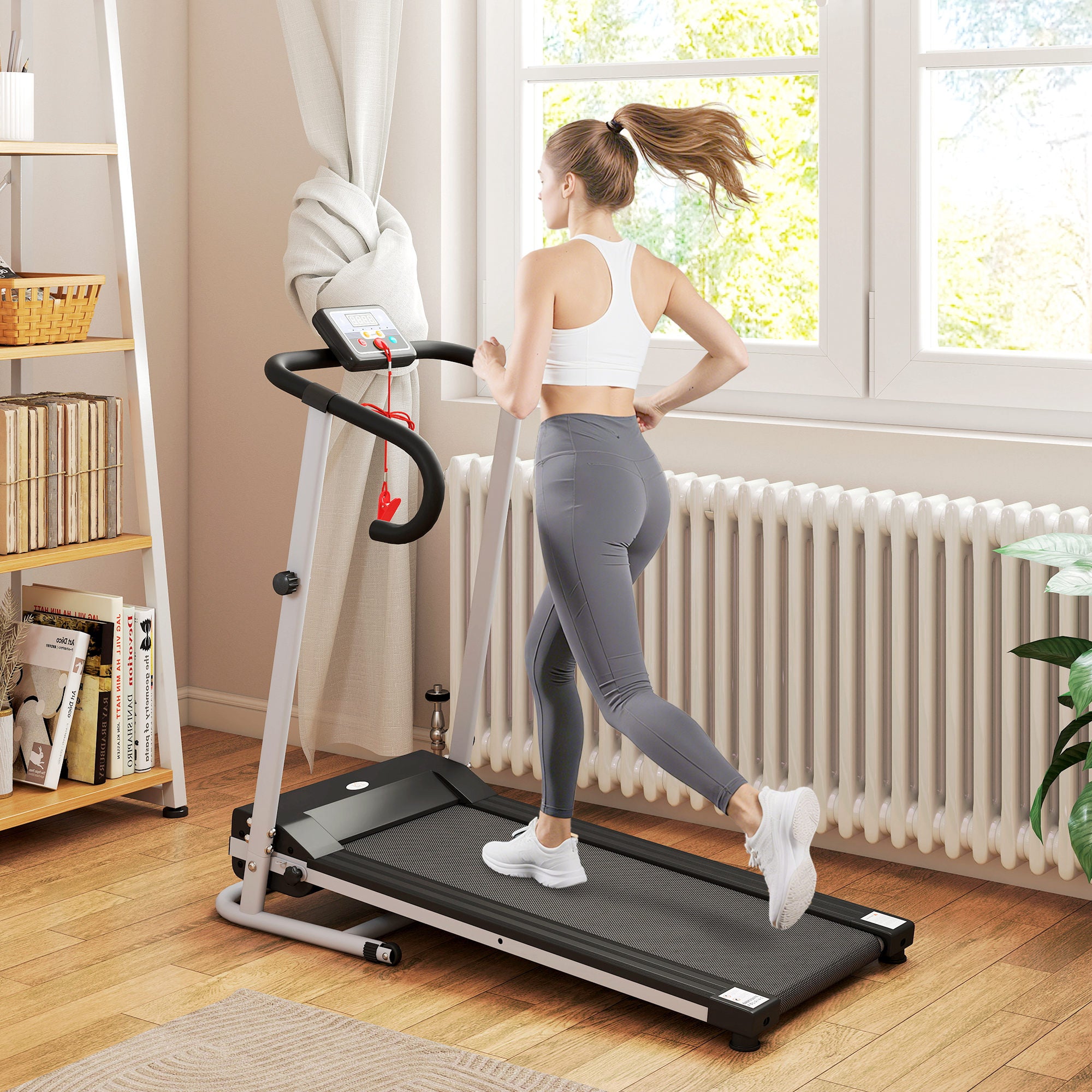 Folding Treadmill With Incline, Walking Pad Treadmill For Home, 1 - 10km/h Under Desk Running Machine With LCD Display And Wheels, No Assembly, Grey - Noventis Home